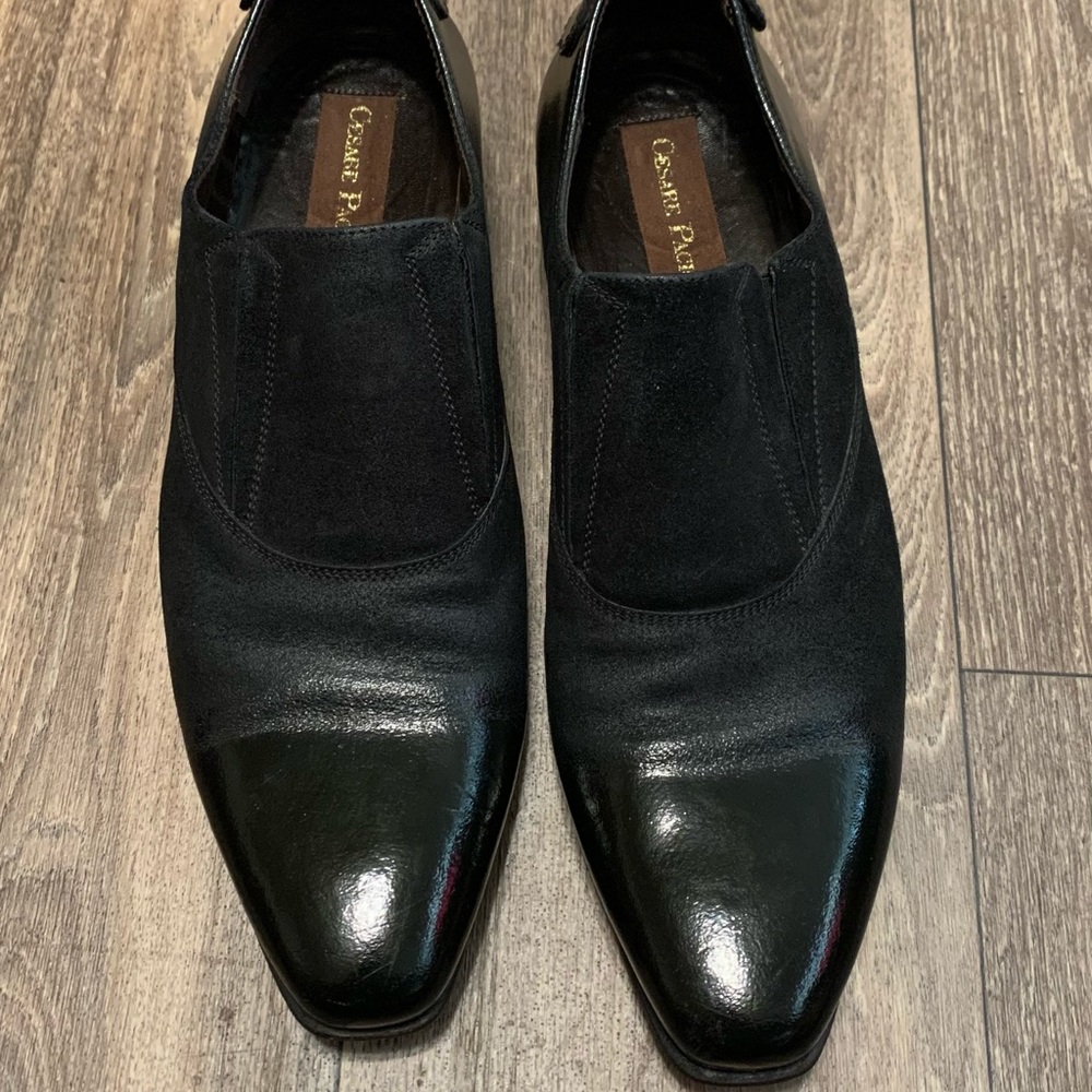 Cesare Paciotti Italian Mens Shoes Slip On Black Suede & Patent Leather Size 8